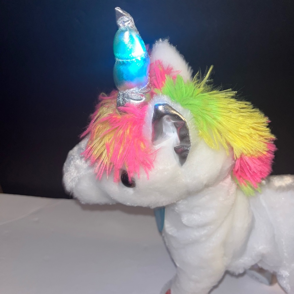 White Plush Unicorn with Rainbow Mane and Silver Hooves - Picture 2 of 7